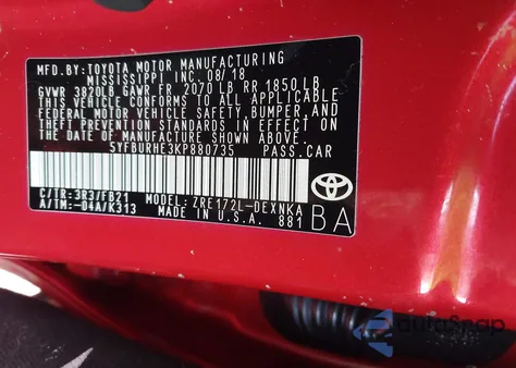 2019 Toyota Corolla Le from USA, damaged, VIN 5YFBURHE3KP880735